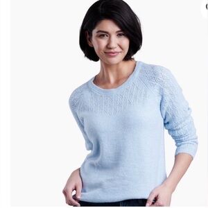 Kuhl Sonata Pointelle Sweater - Merino Wool Blend - Glacier Blue - Medium